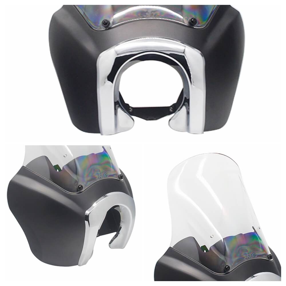 Harley Fairing FXDXT Dyna Super Glide T-Sport Clear 15'' Windshield Windscreen w/ Chrome Trim Bezel Headlight Relocation Block - pazoma