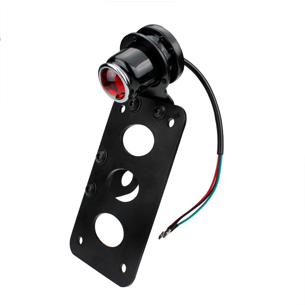 Motorcycle Side Mount Lucas-Style Tail Light w/ 7"x 4" License Number Plate Rear Stop Light For Harley Cafe Racer Cruiser Scrambler Bobber - pazoma