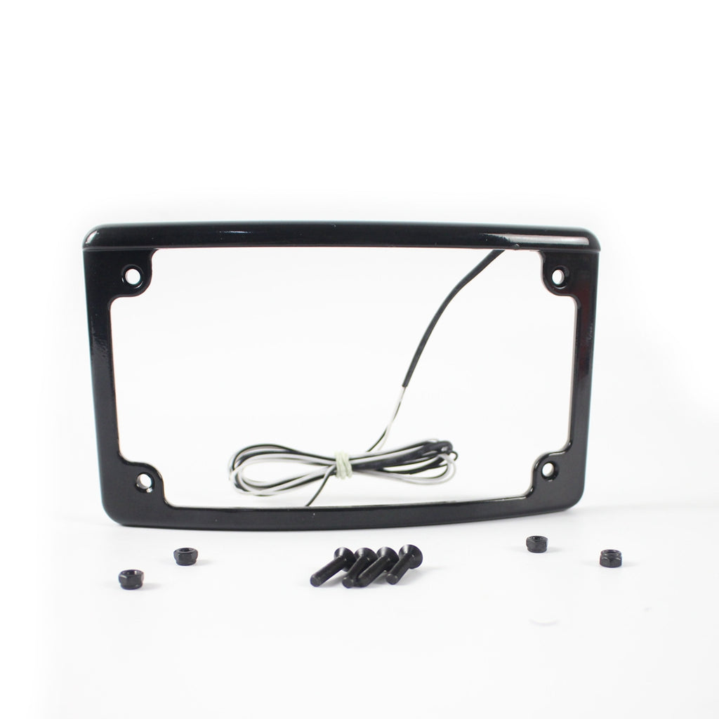 Black Radius 4 X 7 Curved Led Motorcycle License Plate Frame Harley Rear Fender / LPF-RAD-B-LP - pazoma
