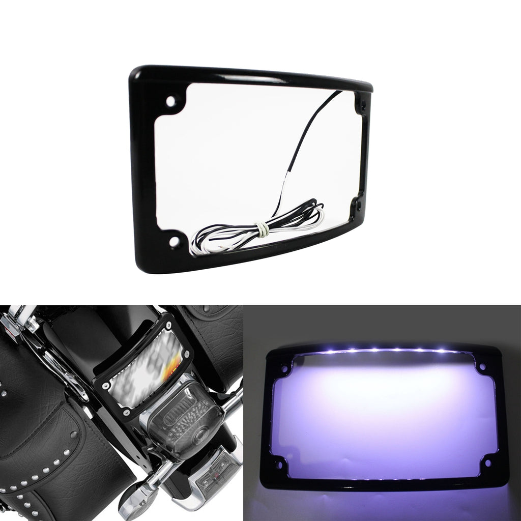 Black Radius 4 X 7 Curved Led Motorcycle License Plate Frame Harley Rear Fender / LPF-RAD-B-LP - pazoma