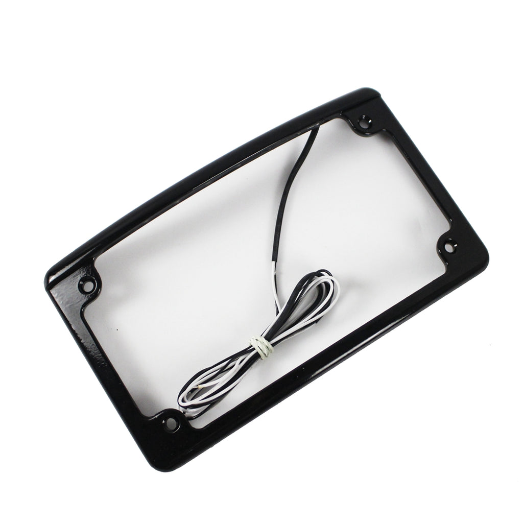 Black Radius 4 X 7 Curved Led Motorcycle License Plate Frame Harley Rear Fender / LPF-RAD-B-LP - pazoma