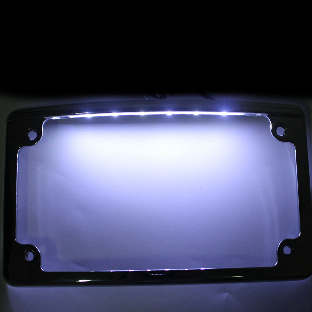 Pazoma Chrome 4 x 7 Curved LED Radius Motorcycle Number License Plate Frame for Harley Rear Fender - pazoma