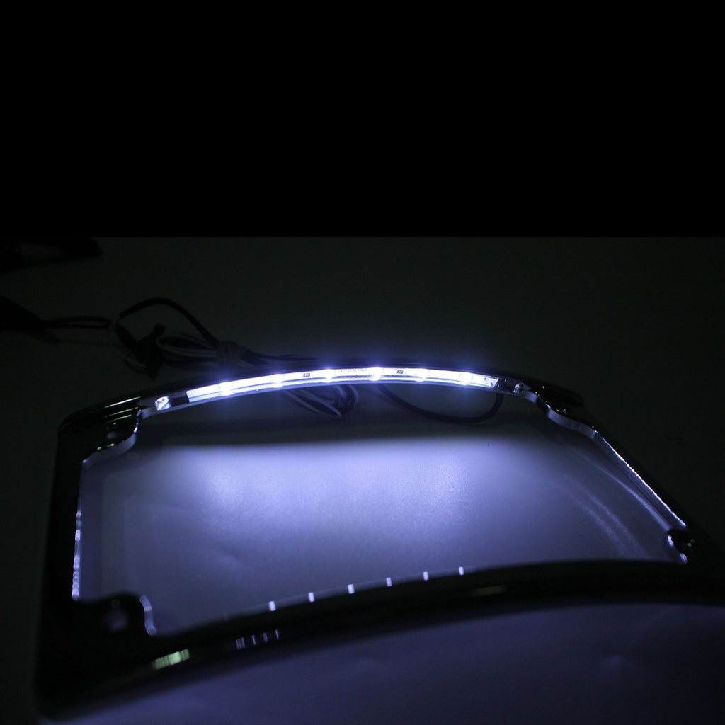 Pazoma Chrome 4 x 7 Curved LED Radius Motorcycle Number License Plate Frame for Harley Rear Fender - pazoma