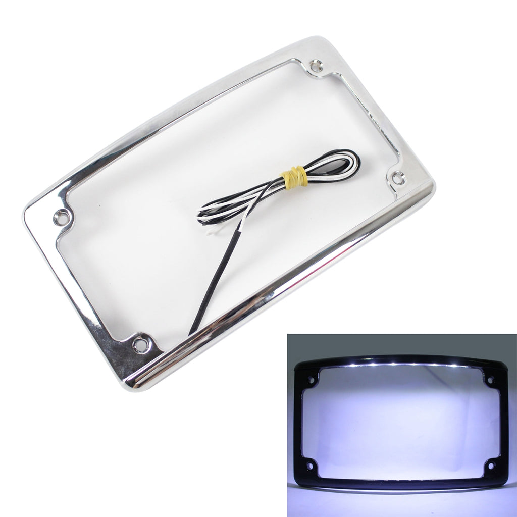 Radius Motorcycle Number LED License Plate Frame Chrome LED Illumination For Harley - pazoma