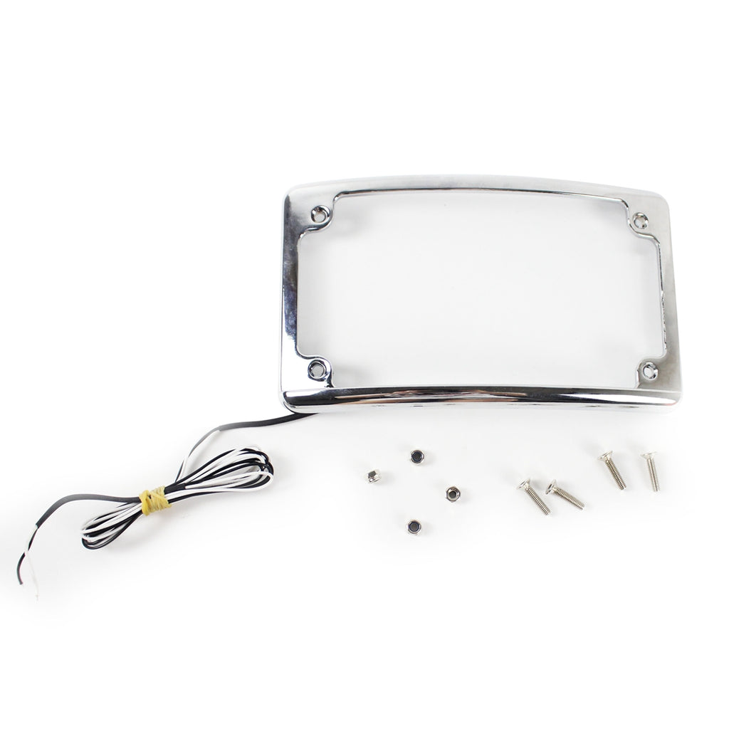 Radius Motorcycle Number LED License Plate Frame Chrome LED Illumination For Harley - pazoma