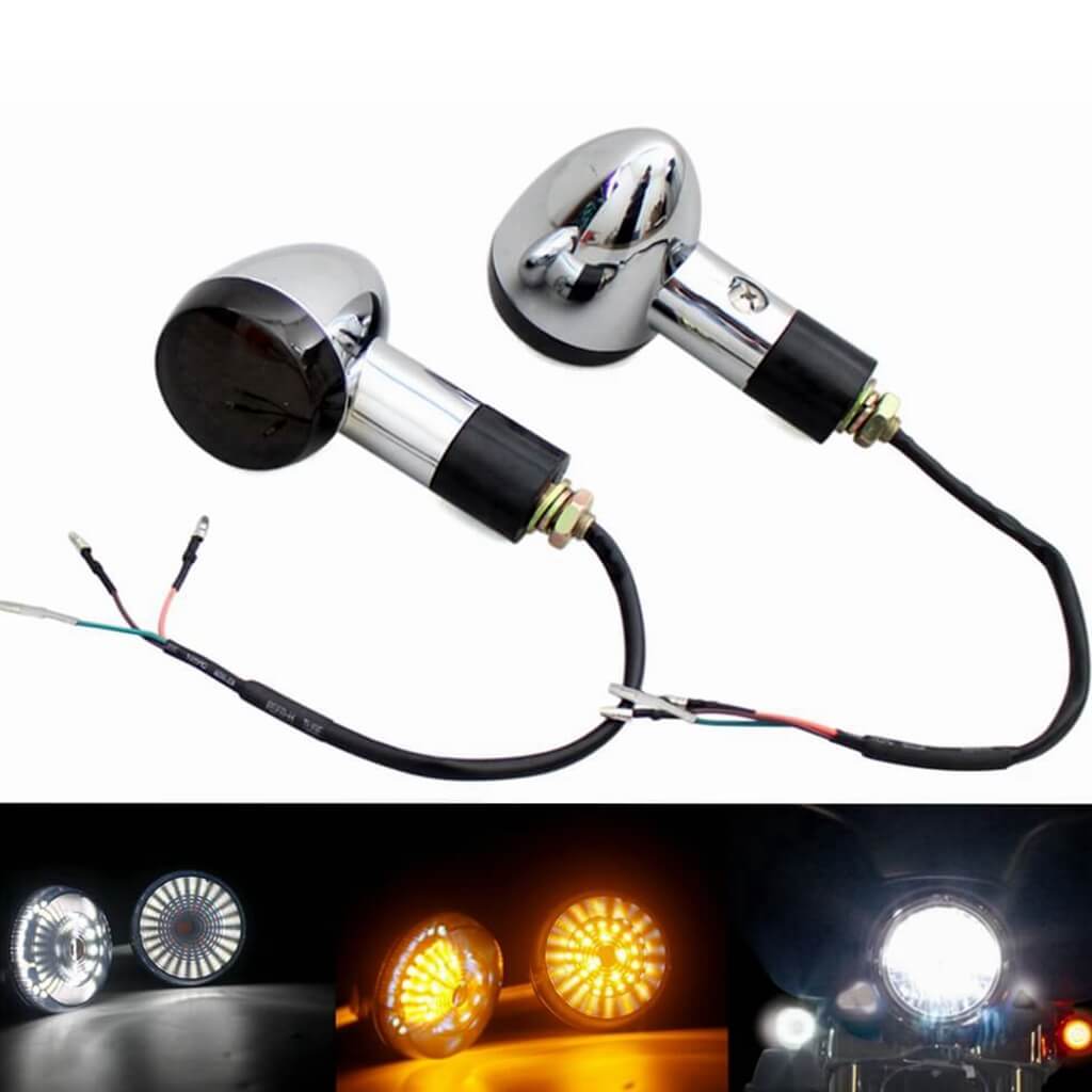 Motorcycle Universal 3 in 1 Rear LED Turn Signal Light Indicators w/Brake Tail Light 2 in 1 Front Blinker w/Daytime Running Light DRL - pazoma