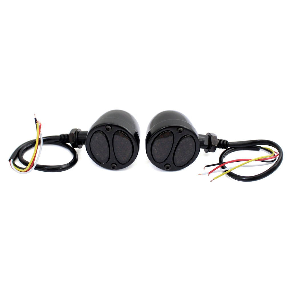 Motorcycle 3 in 1 LED Turn Signals w/ Brake Tail Light Blinkers Turn Indicator Lights Black For Harley Chopper Bobber Cafe Racer Chrome - pazoma
