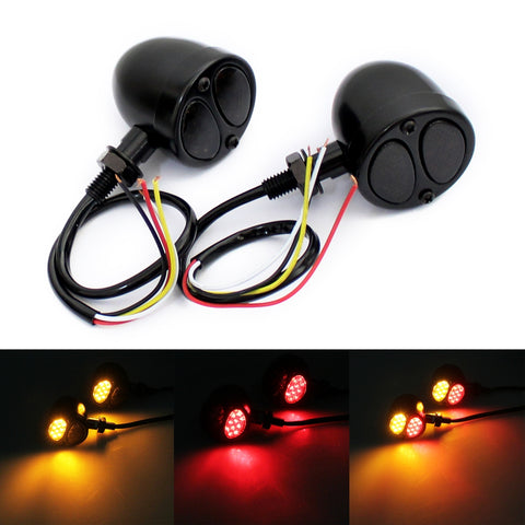 Motorcycle 3 in 1 LED Turn Signals w/ Brake Tail Light Blinkers Turn Indicator Lights Black For Harley Chopper Bobber Cafe Racer Chrome - pazoma