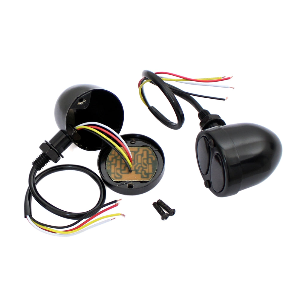 Motorcycle 3 in 1 LED Turn Signals w/ Brake Tail Light Blinkers Turn Indicator Lights Black For Harley Chopper Bobber Cafe Racer Chrome - pazoma