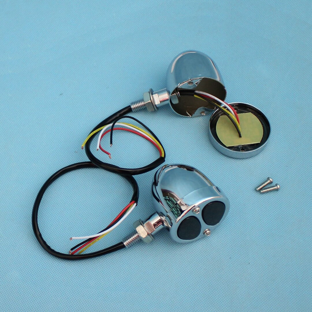 Motorcycle 3 in 1 LED Turn Signals w/ Brake Tail Light Blinkers Turn Indicator Lights Black For Harley Chopper Bobber Cafe Racer Chrome - pazoma
