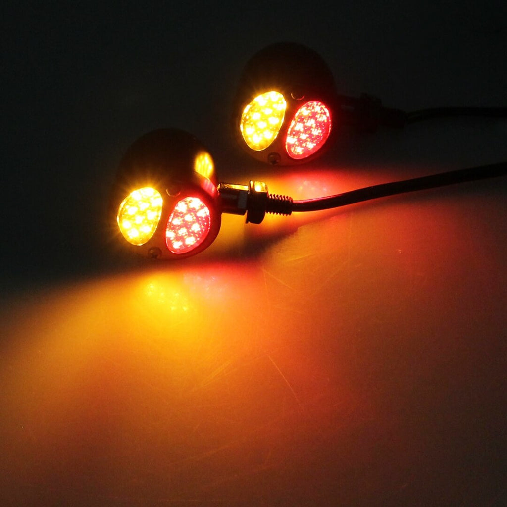Motorcycle 3 in 1 LED Turn Signals w/ Brake Tail Light Blinkers Turn Indicator Lights Black For Harley Chopper Bobber Cafe Racer Chrome - pazoma