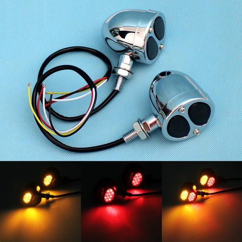 Motorcycle 3 in 1 LED Turn Signals w/ Brake Tail Light Blinkers Turn Indicator Lights Black For Harley Chopper Bobber Cafe Racer Chrome - pazoma