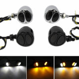 Motorcycle Front 2 in 1 LED Turn Signals w/Daytime Running Light DRL Blinker Indicator Lights Harley Chopper Bobber Cafe Racer Amber & White