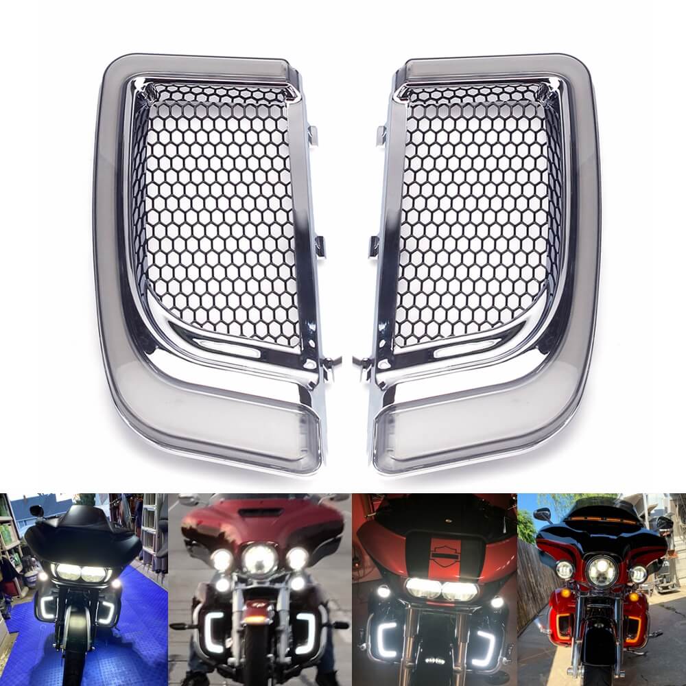 Tracer LED Running Light/Turn Signal Fairing Lower Grills for Harley Touring Trike Road Street Electra Glide Ultra Classic Limited CVO Tri - pazoma