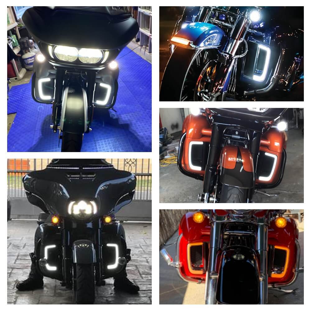 Tracer LED Running Light/Turn Signal Fairing Lower Grills for Harley Touring Trike Road Street Electra Glide Ultra Classic Limited CVO Tri - pazoma