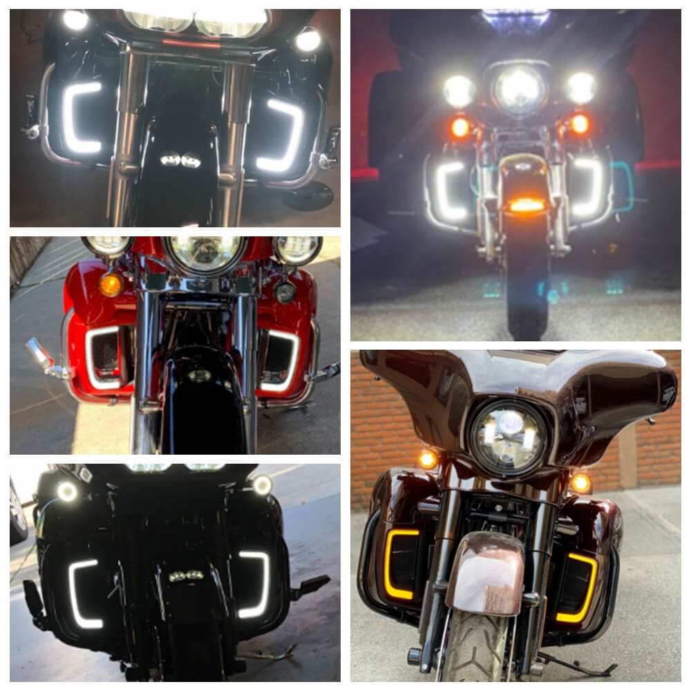 Tracer LED Running Light/Turn Signal Fairing Lower Grills for Harley Touring Trike Road Street Electra Glide Ultra Classic Limited CVO Tri - pazoma