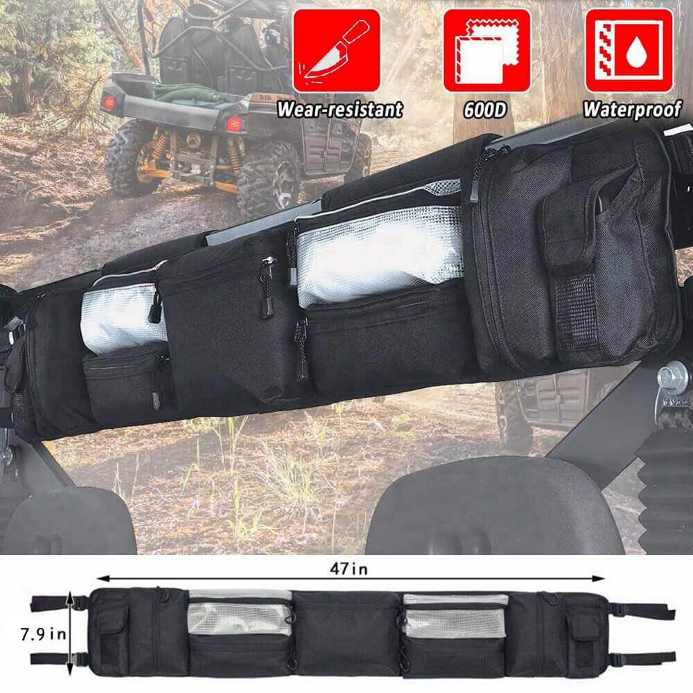 QuadGear Black UTV Large Roll Cage Organizer Rack Pouch Bag Pocket For Most Full Size UTVs - pazoma