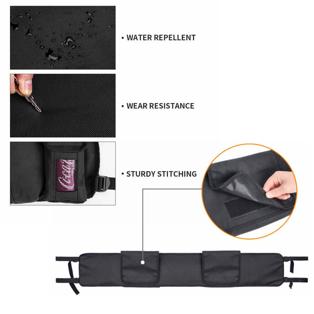 QuadGear Black UTV Large Roll Cage Organizer Rack Pouch Bag Pocket For Most Full Size UTVs - pazoma