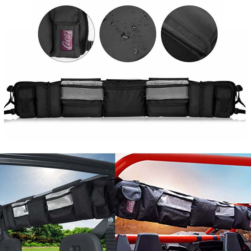 QuadGear Black UTV Large Roll Cage Organizer Rack Pouch Bag Pocket For Most Full Size UTVs - pazoma