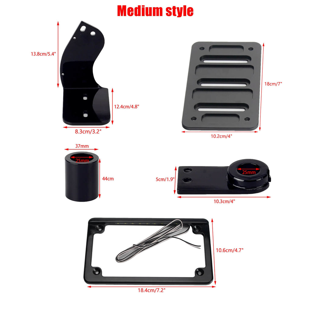 Universal 4x7" Side Mount License Plate Bracket Kit For Harley M8 Softail 2018-2022 With LED Light Flat License Plate Frame - pazoma