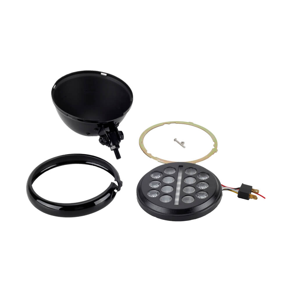 Universal 5-3/4 5.75 inch Club style Slim Line Multi LED Round Projection Headlight For Harley Dyna T-Sport FXR Softail Sportster - pazoma