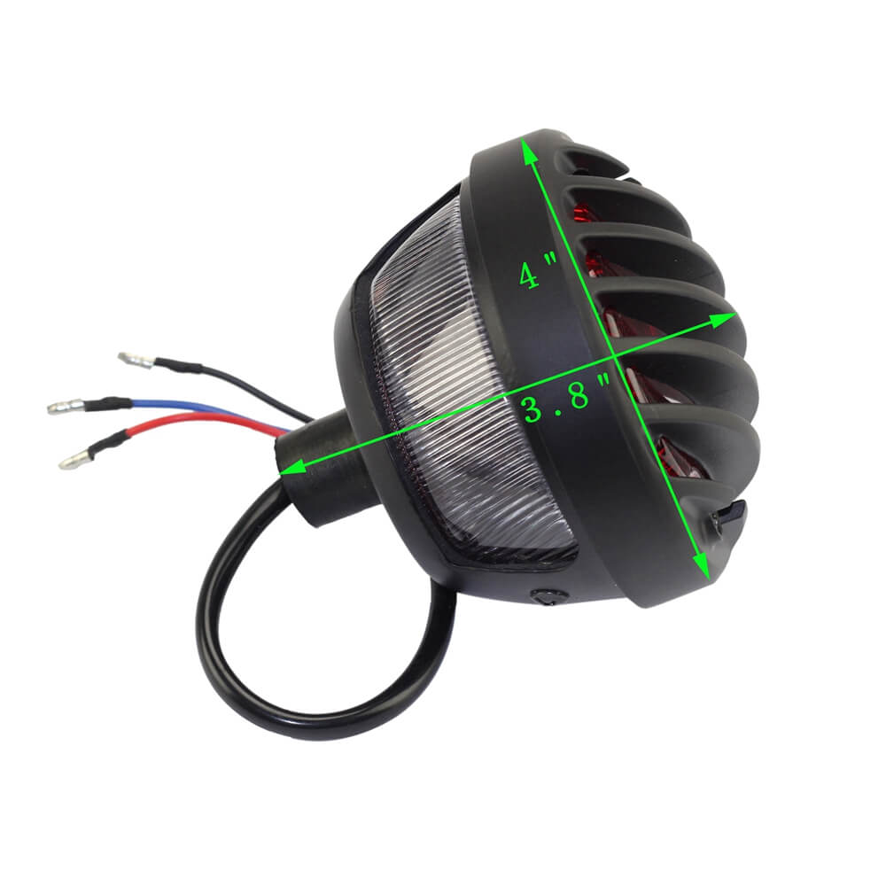 Black "RODDER" Finned LED Taillight Tail Brake Lamp RED Grill Round Universal For Harley Bobber Chopper Rat Custom Cafe Racer Hot Rod Duo Style - pazoma