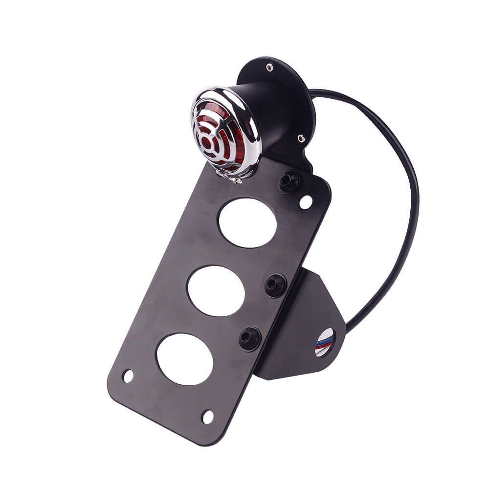 Universal Motorcycle Horizontally Side Mount License Plate Brake Stop Light Grille LED Taillight & Bracket Old School Choppers Bobber Cafe Racer - pazoma