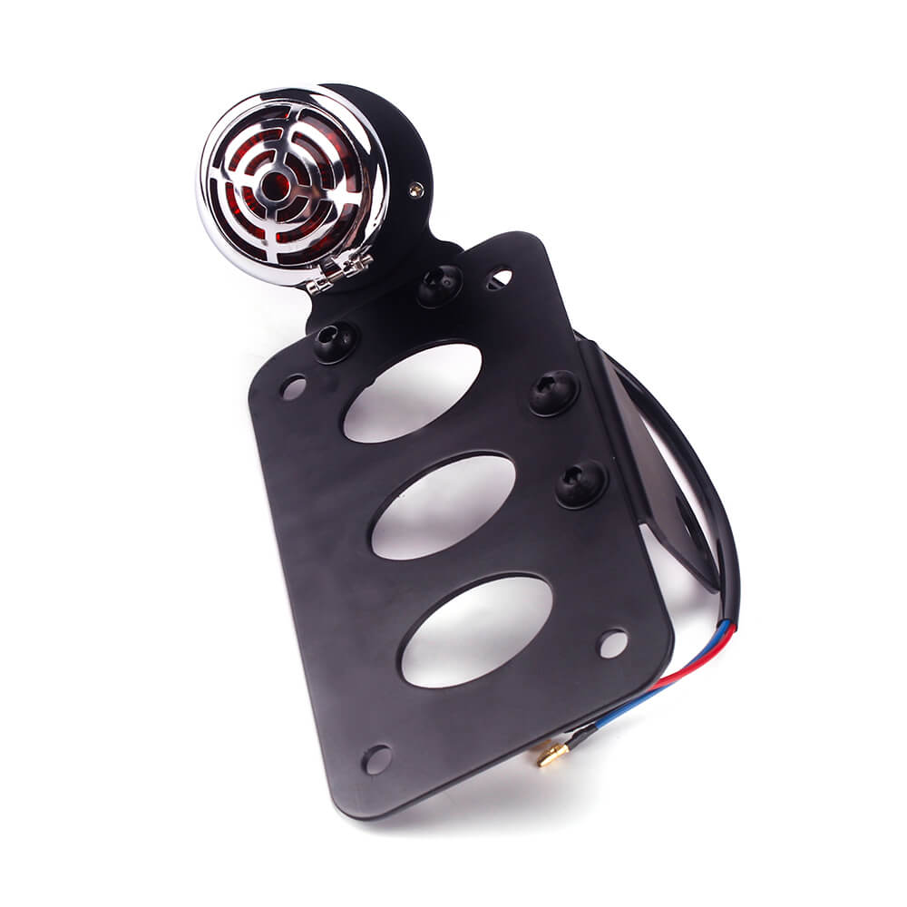 Universal Motorcycle Horizontally Side Mount License Plate Brake Stop Light Grille LED Taillight & Bracket Old School Choppers Bobber Cafe Racer - pazoma
