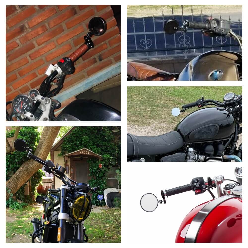 Universal Motorcycle Modified Retro Adjustable Mirrors Round Folding Black Billet 22mm Handle Bar End Side Mirror for Honda Suzuki Yamaha Kawasaki - pazoma