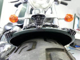 Large Skeleton Skull Chrome Statue Fender Visor Ornament 7 inch 7" Headlight Visor Trim For Harley Softail Dyna - pazoma