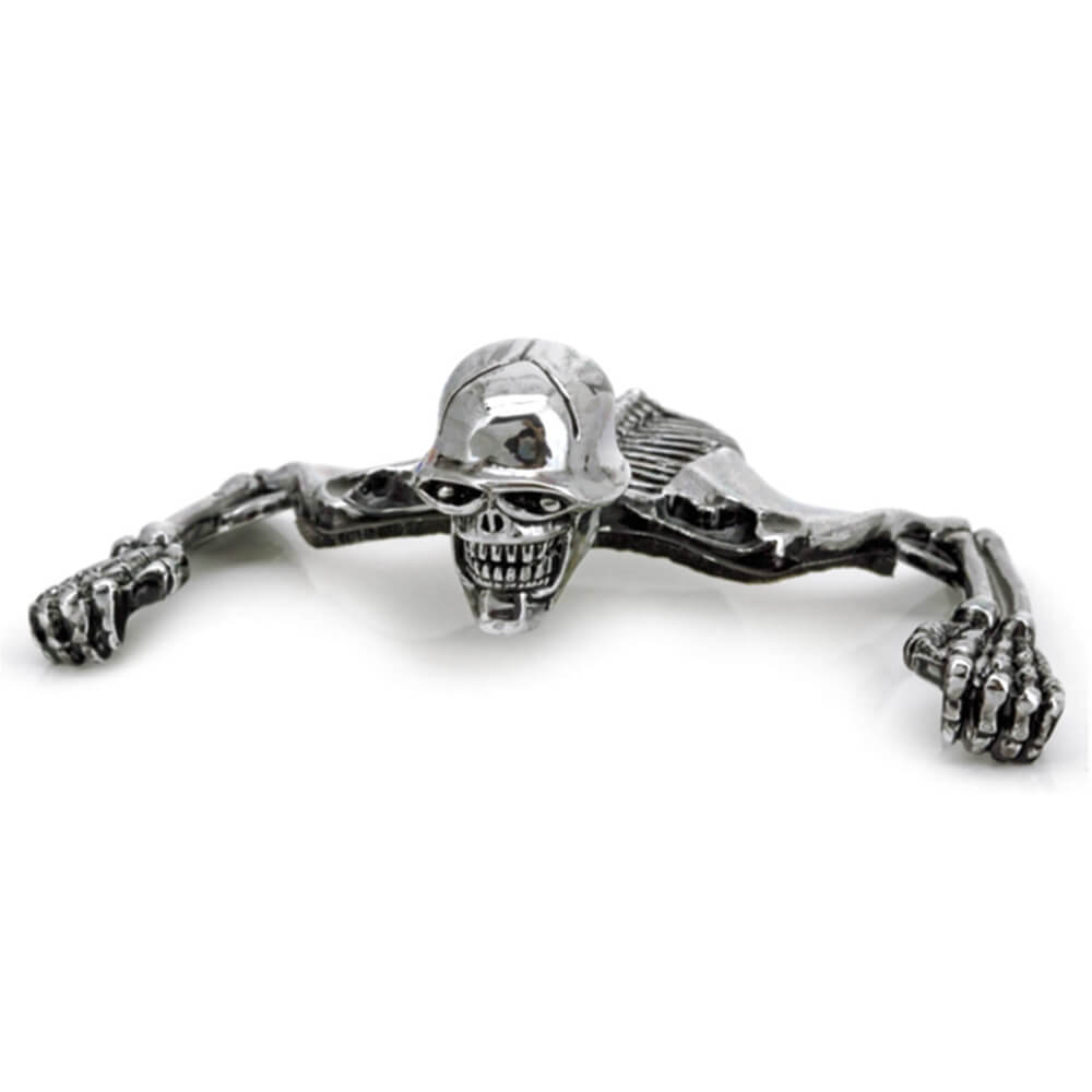 Large Skeleton Skull Chrome Statue Fender Visor Ornament 7 inch 7" Headlight Visor Trim For Harley Softail Dyna - pazoma