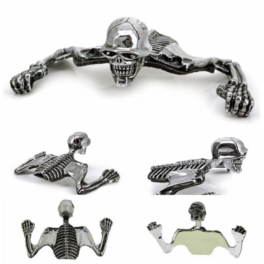 Large Skeleton Skull Chrome Statue Fender Visor Ornament 7 inch 7" Headlight Visor Trim For Harley Softail Dyna - pazoma