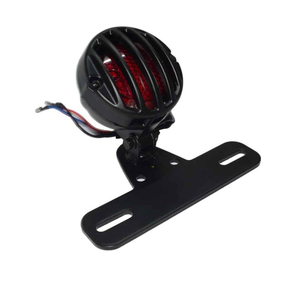 Motorcycle Grille Taillights LED Rear Fender Tail Brake Light License Plate Holder for Harley Chopper Cafe Racer Rear Stop Lamp - pazoma