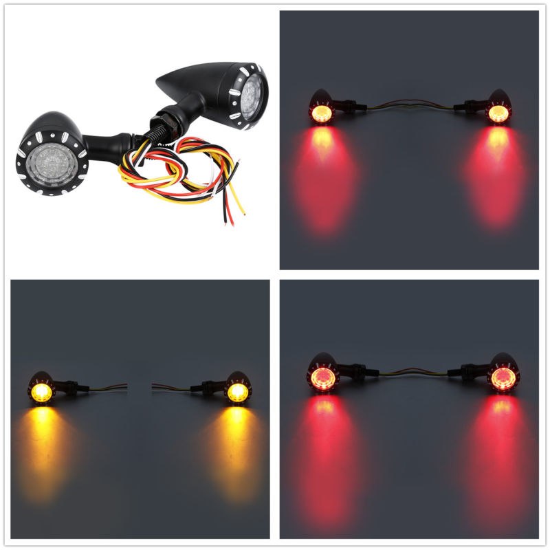 Universal Motorcycle 3 in 1 LED Turn Signal w/Taillight Indicators Light Bullet Blinker Lamp 12v for Harley Chopper Cruiser Bobber Cafe Racer - pazoma