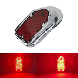 12V Motorcycle Metal Chrome Red Rear LED Universal Slimline Low Profile Tombstone Brake Tail Light For Harley Cafe Racer Chopper Bobber