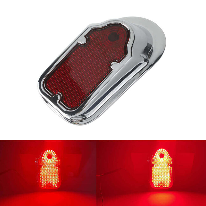 12V Motorcycle Metal Chrome Red Rear LED Universal Slimline Low Profile Tombstone Brake Tail Light For Harley Cafe Racer Chopper Bobber - pazoma