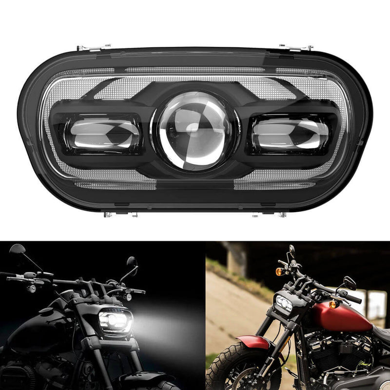 '18-'25 Harley M8 Softail Fat Bob 114 FXFB FXFBS LED Headlight With White DRL High/Low Beam Projector Headlamp - pazoma