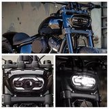 '18-'25 Harley M8 Softail Fat Bob 114 FXFB FXFBS LED Headlight With White DRL High/Low Beam Projector Headlamp - pazoma