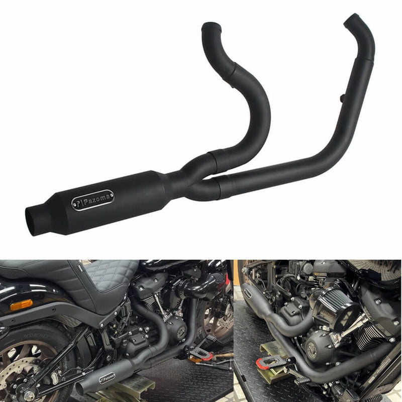 2-into-1 Big Bore Full Exhaust System Stainless Steel Muffler For Harley M8 Softail Low Rider S ST Fat Street Bob Standard Slim 2018-2025 - pazoma