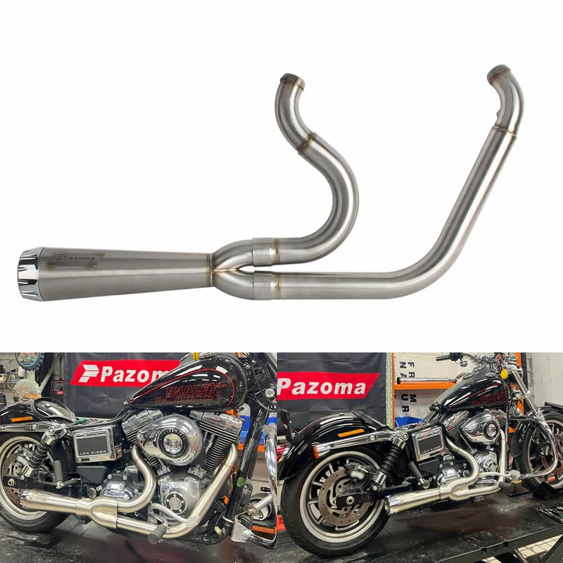 2-into-1 Full Complete Exhaust System Stainless Steel Muffler For 2006-17 Harley Dyna Fat Bob Low Rider S Street Bob Wide Super Glide - pazoma