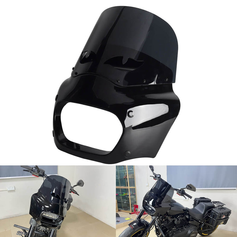 2018-2025 Harley Softail M8 Fat Bob 114 FXFB FXFBS Club Style Headlight Fairing w/11" Smoke Eye Shape Vented Windshield - pazoma