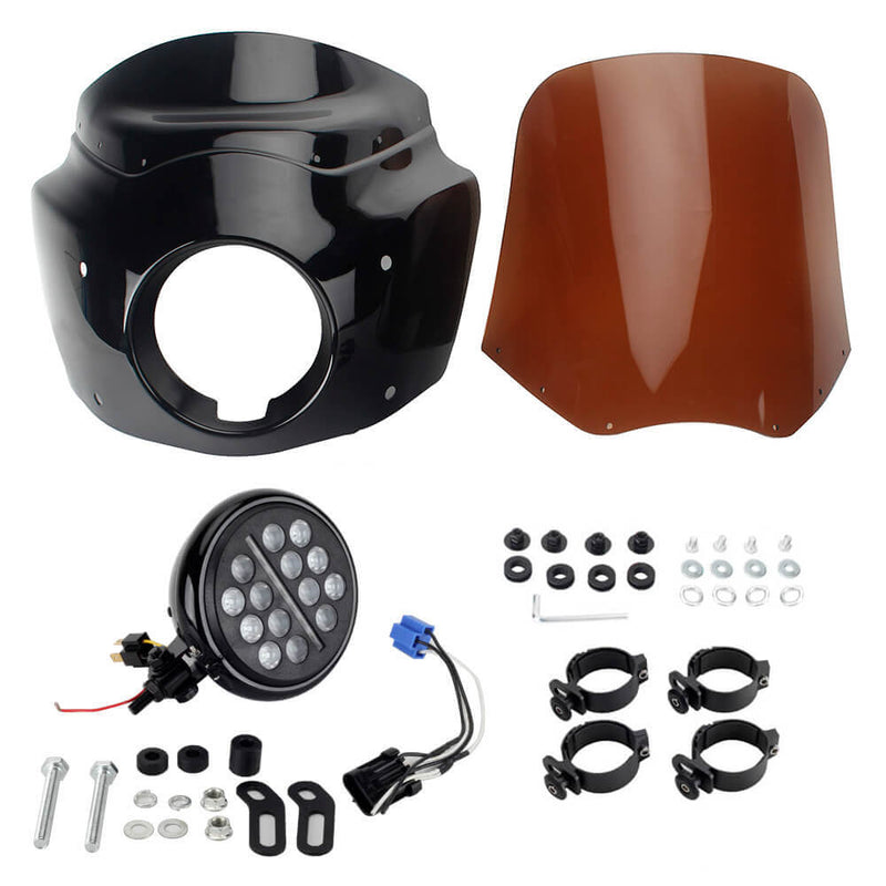 2020-2023 Harley Softail Low Rider S 114 117 FXLRS Headlight Fairing Windshield w/ 5.75'' LED Headlight Projection Headlamp - pazoma