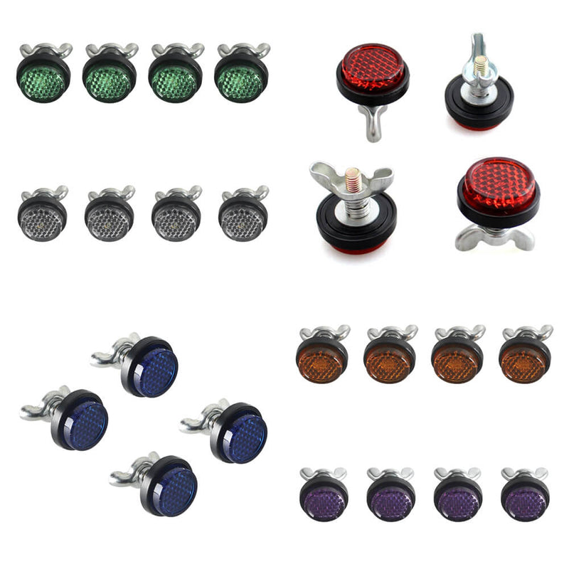 4pcs Motorcycle Mini Warning Reflective License Number Plate Tag Bolt Screws For Street Bike Cruisers Touring Scooter Truck Harley Cafe Racer