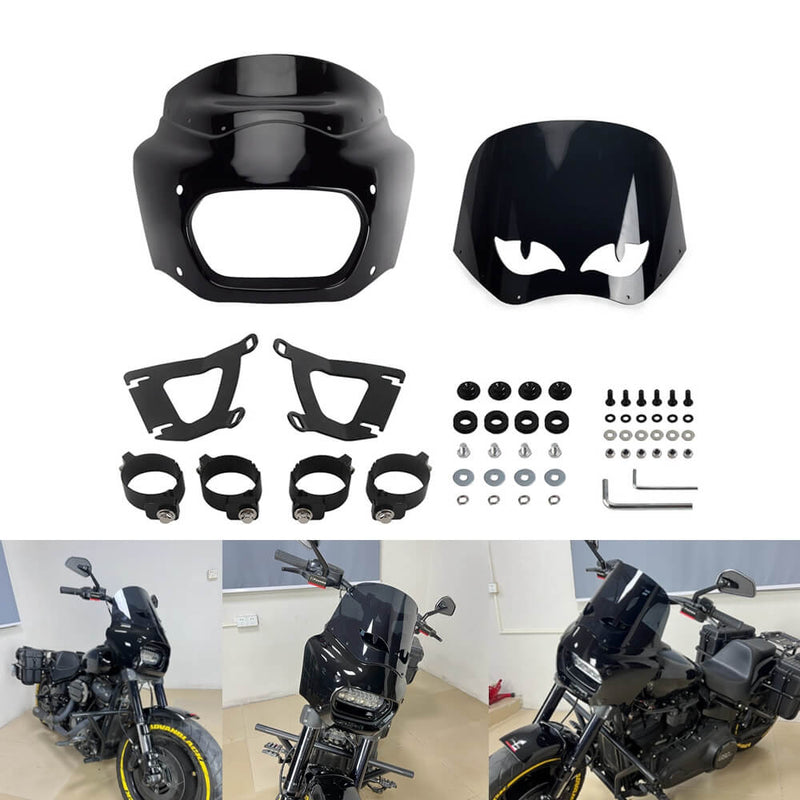 Club Style Headlight Fairing Front Mask w/11" Smoke Eye Shape Vented Windshield For Harley Softail M8 Fat Bob 114 FXFB FXFBS 2018-2025 - pazoma