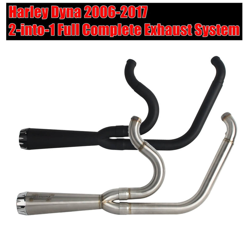 2-into-1 Full Complete Exhaust System Stainless Steel Muffler For 2006-17 Harley Dyna Fat Bob Low Rider S Street Bob Wide Super Glide - pazoma