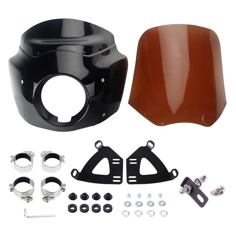 Harley Softail Street Bob FXBB Standard FXST Low Rider FXLR Headlight Fairing Windshield w/Headlight Relocation Block - pazoma