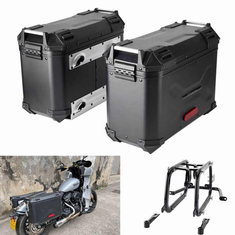 Harley M8 Softail Street Bob FXBB FXBBS Standard FXST Club Style Aluminum Side Cases Rear Luggage Box W/Mount Plate System Bracket 2018-2024 - pazoma