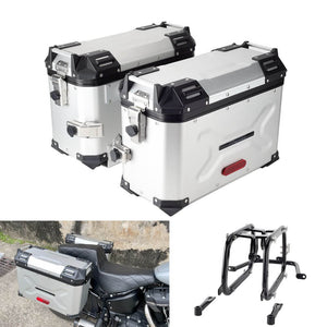 Harley M8 Softail Street Bob FXBB FXBBS Standard FXST Club Style Aluminum Side Cases Rear Luggage Box W/Mount Plate System Bracket 2018-2023 - pazoma