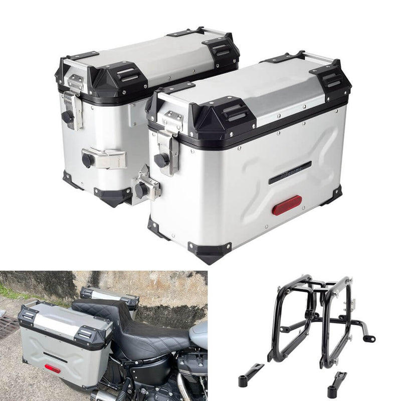 Harley M8 Softail Street Bob FXBB FXBBS Standard FXST Club Style Aluminum Side Cases Rear Luggage Box W/Mount Plate System Bracket 2018-2024 - pazoma
