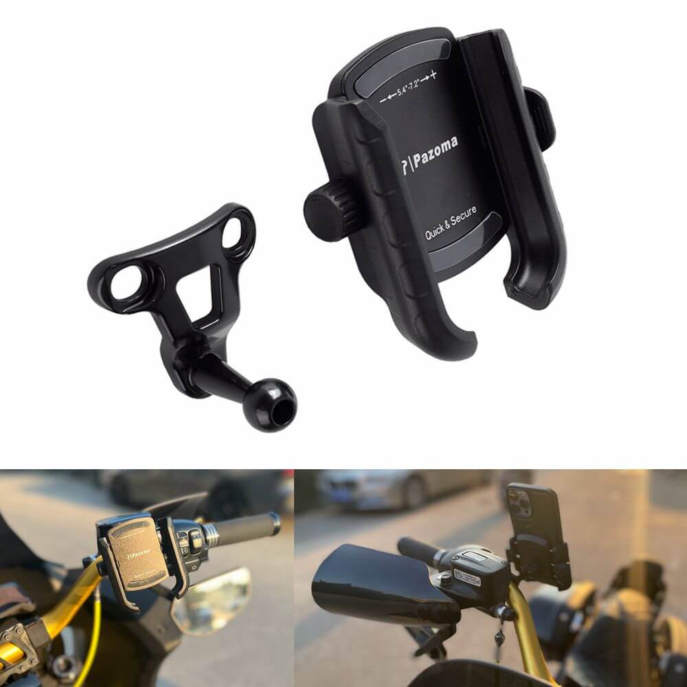 Handlebar Phone Carrier Mount Holder One-Touch Quick Lock Stand Support 360 Rotation Bracket for Harley Dyna Softail Touring Trike, Mount Set